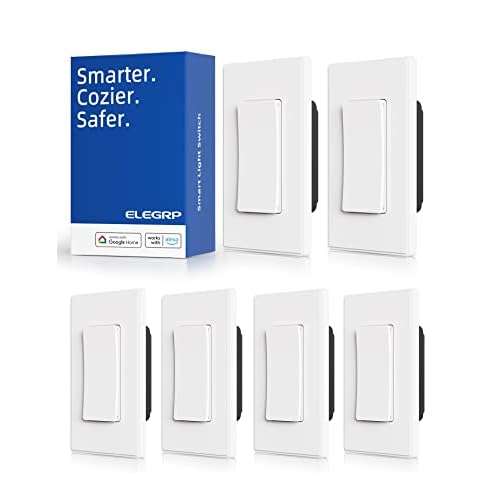 ELEGRP Smart Light Switch, 2.4GHz Wi-Fi Light Switch Compatible with Alexa & Google Assistant, Neutral Wire Required, APP Control and Timer Schedule, UL Certified, Single Pole3 Way, White, 6 Pack