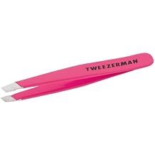 Tweezerman Mini Slant Tweezer - Tweezers for Eyebrows, Travel Tweezers for Eyebrows, Facial Hair (Neon Pink)