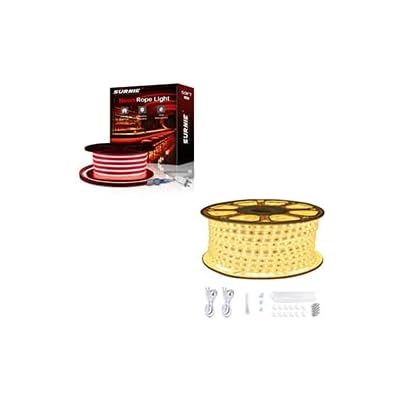 SURNIE 50FT Red LED Neon Rope Lights & 150FT Warm White LED Strip Lights