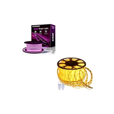 SURNIE 50FT Pink LED Neon Rope Lights & 150FT Warm White LED Rope Lights