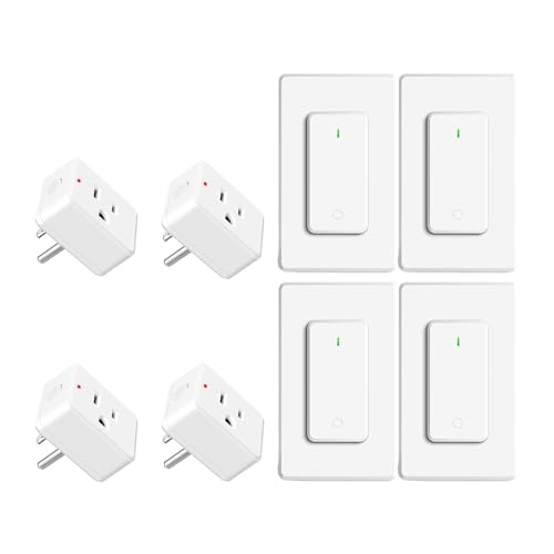 NineLeaf Remote Control Outlet,Wireless Remote Control Outlet Plug,500ft Long Range Wall Mounted Light Switch,15A 1500W for Home and Business,No Wiring,White,4PK