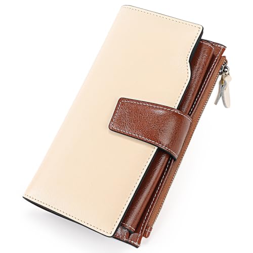 SENDEFN Women Leather Wallets RFID Blocking Clutch Card Holder Ladies Purse with Zipper Pocket