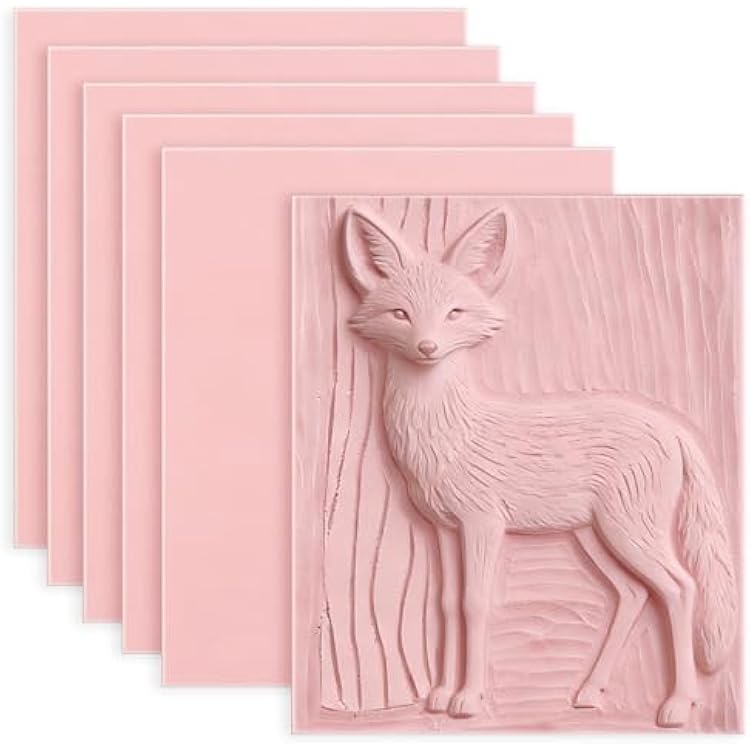 6 Pack 8x6 Pale Pink Rubber Stamp Carving Blocks Rubber Carved Brick Soft Rubber Linoleum Block for Craft Project