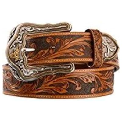 Tony Lama Western Ride Tooled Leather Bronc Buckle Mens Belt 1 12in