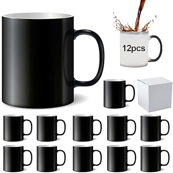Sublimation Mugs, Cups 11oz Sublimation Ceramic Blank Coffee Mugs,White Cups, Sulimation Blanks, Blank White Mugs-36 pack bulk bundle 12pc magic black single box