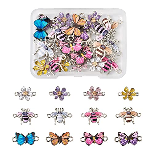 KISSITTY 24pcs Bee Flower Butterfly Enamel Connector Charms 12 Style Spring Garden Theme Necklace Bracelet Metal Link Charms for Women DIY Jewelry Making Craft Decor