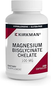 Kirkman Magnesium-Bisglycinate Chelate - Hypoallergenic | 250 Vegetarian Capsules | Gluten Free | Casein Free