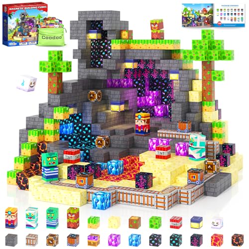 Coodoo Magnetic Blocks, Build Mine Magnet World Set for Kids Ages 4-8, Magnetic Tiles Toddler Outdoor Toy STEM Construction Building Blocks Sensory Toys for Boys & Girls Ages 3 Kids Games