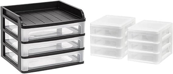 IRIS USA, Inc. IRIS Medium Desktop Drawer System CDD-XS3 Mini Desktop 3-Drawer Unit, White, 2 Pack