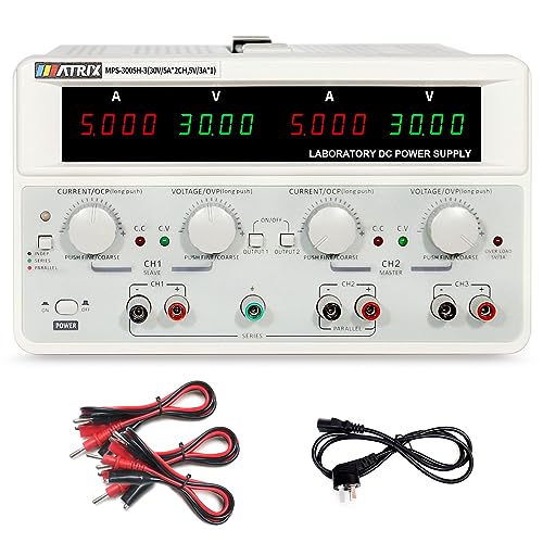MATRIX Triple-Output Adjustable Linear DC Power Supply 30V 5A 4 Digits Display with Series and Parallel Mode OCP US Power Cable MPS-3005H-3