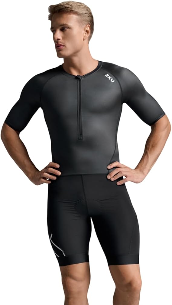 2XU Mens Core Sleeved Trisuit for Triathlon, Fitness & Race Day, Chamois, Pockets, Quick-Drying