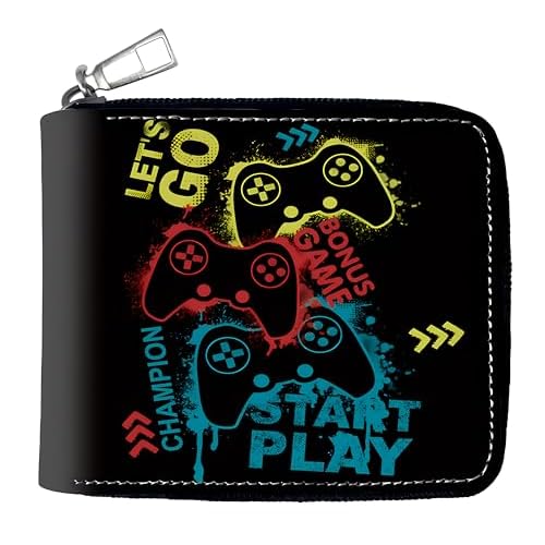 BBSET Teen Boys Wallet Gifts for Boys Gamers Gamepad Leather Zipper Wallets Credit Id Card Cash Holder Aesthetic Wallets With Coin Pocket B-Game-3