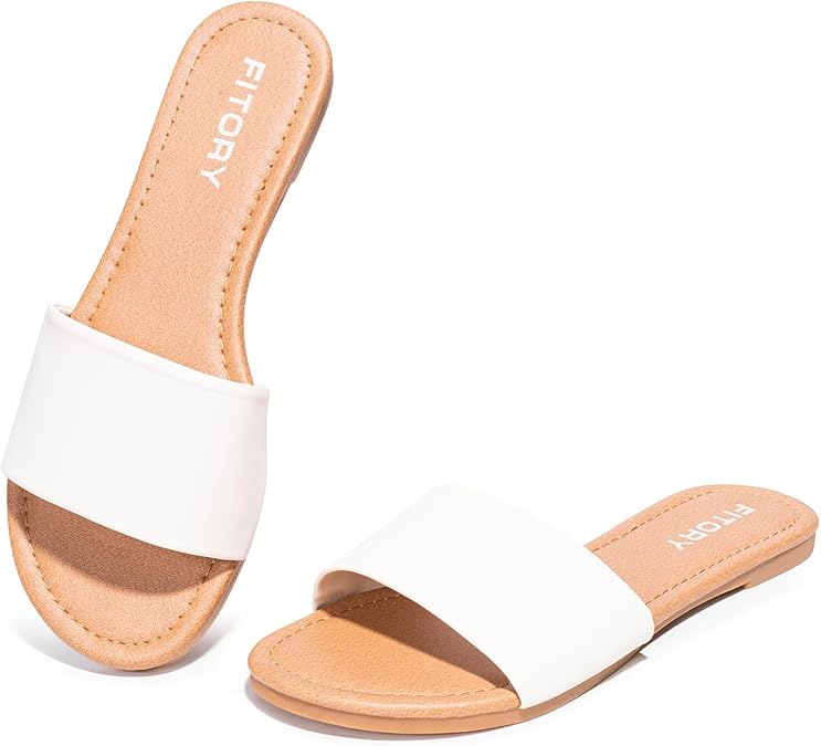 FITORY Women's Slide Sandals Fashion Round Toe With Classic Single Strap Slippers for Summer