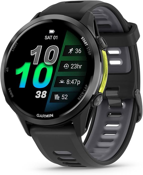 Garmin Forerunner 970, Premium GPS Running and Triathlon Smartwatch, AMOLED Display, Built-in LED Flashlight, Carbon Gray DLC Titanium with Black Case and Translucent Whitestone Band