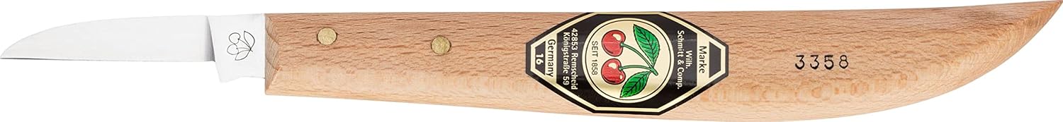 Kirschen 3358000 Carving KnifeScarving Knife; Flat Cutting Knife from Round Back and Special Carbon Steel, White Beech Handle; Hardness: 59-61 HRc