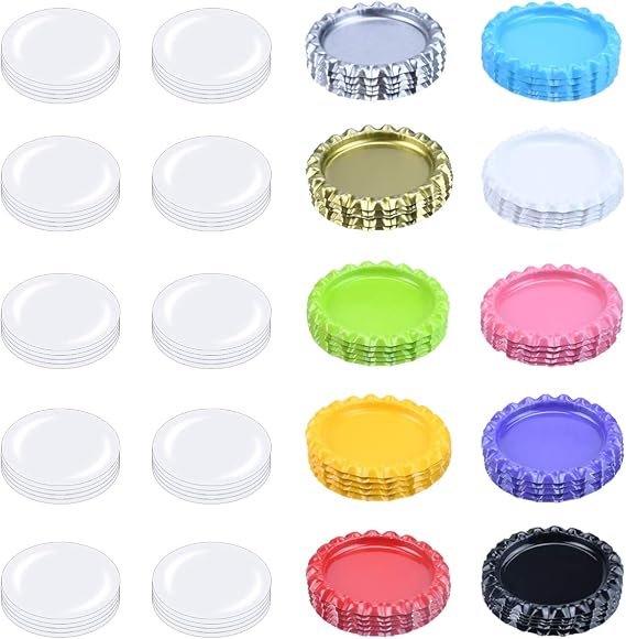 Bottle Crown Caps, 40 PCS Flattened Bottle Caps, Mixed Colors with 40 Pcs Clear Epoxy Dot Stickers for Crafting Bows Pendant and Medals