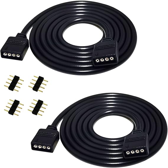 2pcs 1m 3.3ft RGB LED Strip Extension Cable 4 Pin LED Tape Extension Cord LED Ribbon Wire LED Band Extender Quick Connector Cable for SMD 5050 3528 2835 RGB LED Strip Light, Black