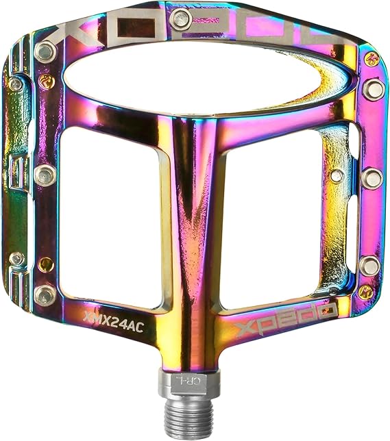 Xpedo Spry Flat Bicycling Pedals | Aluminum Body, 11mm Low-Profile, 106x100mm Platform, 28 Replaceable Steel Pins | MTB TrailEnduro | Oil Slick