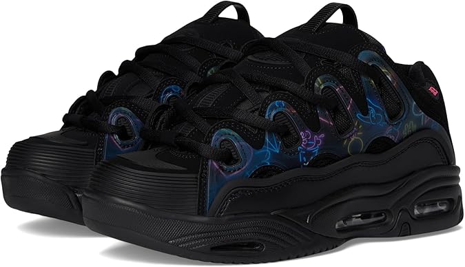 Osiris Men's D3 2001 Skate Shoe, Black/Pink/Holo, 4