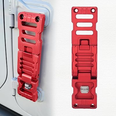 Side Door Hinge Foot Step Compatible with 2007-2024 Jeep Wrangler JK JKU JL JLU & Gladiator JT, Aluminum Alloy Folding Foot Pedal, Door Hinge Step with Bottle Opener 1 Pack Red