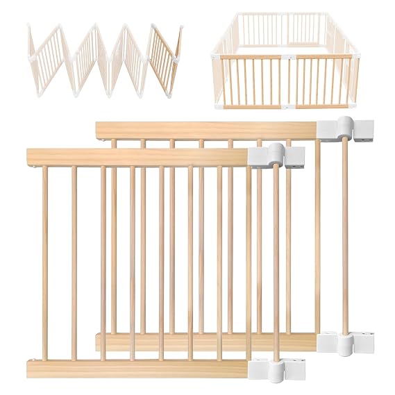 Ulnxiy Foldable Wooden Playpen for Babies & Toddlers - Adjustable Shape and Size, Removable Safety Baby Gate - Indoor Portable Play Yard Activity Center (Two Panels with Connectors)
