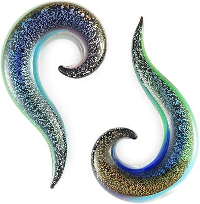 Pair Dichroic Glitter Pyrex Glass Drop 4g 4 Gauge 5mm