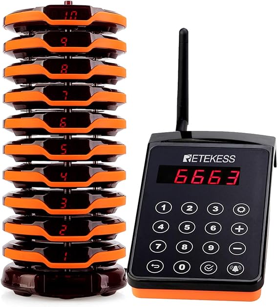 Retekess TD156 Pagers for Restaurants,Restaurant Waiting Buzzers,2624ft Long Range,Timeout Reminder,10 Commercial Coaster Pager for Club,Resort