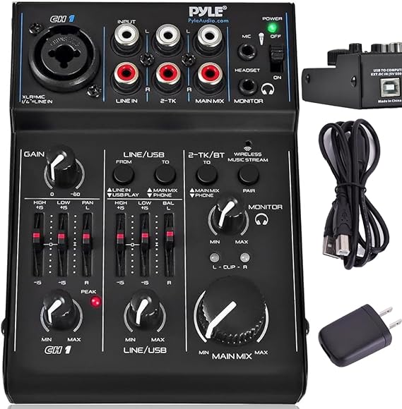 3 Channel Bluetooth Audio Mixer - DJ Sound Controller Interface with USB Soundcard for PC Recording, XLR, 3.5mm Microphone Jack, 18V Power, RCA Input/Output for Professional and Beginners - PAD30MXUBT