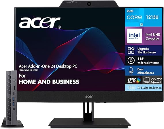 acer Add-in-One 24 Desktop PC Beats All-in-One for Home and Business, Includes 24 FHD IPS Monitor with SpeakersMicrophoneWebcam, and Chromebox CX15i3-1215U32GB DDR4128GB eMMC SSDChrome OS