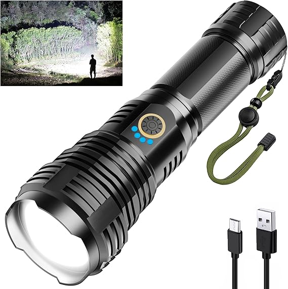 Sinvimes Rechargeable Flashlights High Lumens, 12000LLED Powerful Super Bright Flash Light, 5 Mode Zoomable Tactical Flashlights High Powered, Waterproof Linternas Emergencies Lights for Home