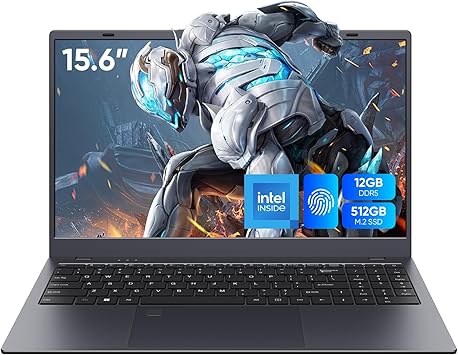 15.6 inch Laptop Computer, 1920x1080 IPS Screen, 12GB DDR5 RAM / 512GB SSD, N95Beats N5095 Processor Notebook PC, Support Fingerprint, WiFi 5, BT, Full Size Keyboard