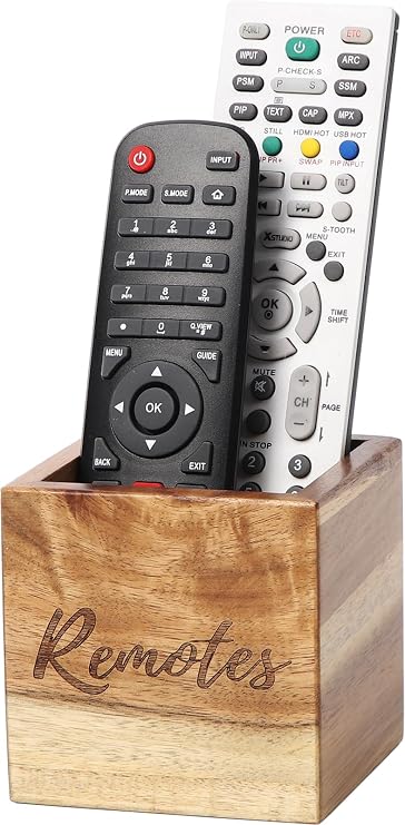 Remote Control Holder, Acacia Wooden Tv Remote Holder, Remote Holder for Table, Remote Control Storage Organizer Caddy for 2 or 3 Remote Controls 3.5 x3.5x3.5