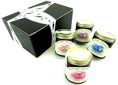 Maury Island Limited Harvest Jams 4-Flavor Variety: One 5.5 oz Jar Each of Red Raspberry, Blackberry-Raspberry, Marionberry, and Strawberry-Rhubarb in a BlackTie Box 4 Items Total
