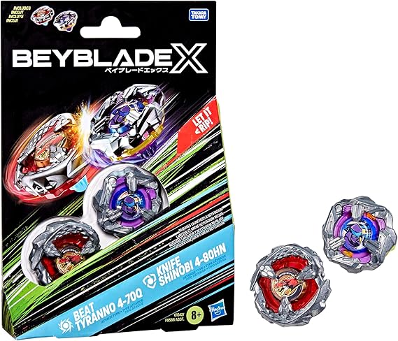 Beyblade X Beat Tyranno 4-70Q & Knife Shinobi 4-80HN Dual Pack Set with 2 Right-Spinning Tops; Authentic Takara Tomy Battle Tops; GamesToys for Boys & Girls 8