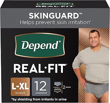 Depend Real Fit Incontinence Underwear for Men with Maximum Absorbency, Large/X-Large, 12 Count