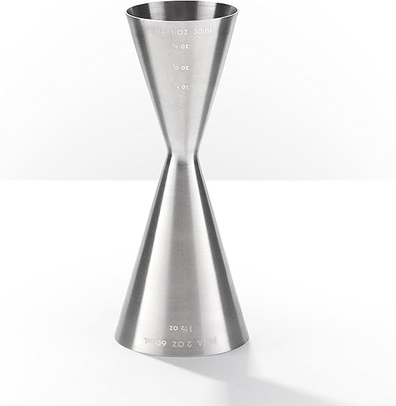 Pina Barware Slim Stainless Steel Commercial 2oz. / 1oz. Slim Style Measuring Jigger Bar Tool (Brushed Finish)