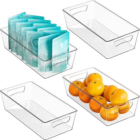 Simple Houseware 4 Pcs Pantry Clear Bin Storage Organizer, 14" x 7" x 3.75"